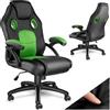 tectake® Sedia da Ufficio Ergonomica, Sedia Scrivania con Rotazione 360°, Imbottitura Confortevole, Rivestimento Similpelle, Poltrona Gaming con Altezza Regolabile, 5 Rotelle Doppie - Nero/Verde