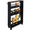 bomoe Carrello da Cucina Nero e Marrone Hylla - scaffale da Cucina 50x79x15 cm - Carrello con Ruote, 3 ripiani e piano lavoro in legno FSC® - Carrello da portata - mobile da Cucina e da Bagno