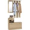 HOMCOM Set Mobili Ingresso Moderno con Scarpiera Specchio Color Legno