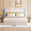 BLSYHDH Letto Imbottito con Baule LED 160 x 200 - Matrimoniale in Flanella con Cassettone Idraulico (Beige)