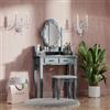 Vicco Tavolo da toeletta Maggie, Grigio 75 cm | ✓ Specchio LED · ✓ Sgabello · 4 cassetti · Da terra · Look elegante