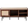 Calicosy - Panca scarpiera decorate noce - 3 nicchie e 1 anta con facciata in tessuto beige - metallo nero - collezione Jetson - ingresso, camera da letto - L 100 x P 35 x H 45,5 cm