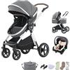 BEBBY passeggino trio, combinazione passeggino 3 in 1 cittadino con passeggino portatile con neonato pieghevole di lusso con modello ad alta vista (D2-DEEPGREY, H2-D)