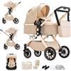 BEBBY passeggino trio, combinazione passeggino 3 in 1 cittadino con passeggino portatile con neonato pieghevole di lusso con modello ad alta vista (U9-X-BEIGE, U9-X)