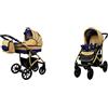 BabyLux Passeggino Largo 2in1 Deep e Passeggino con Accessori Regolabile e Pieghevole Struttura in Alluminio Leggero 2 Opzioni di Montaggio Ruote Impenetrabili Coffe Sailor Blue Gold Frame