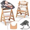 hauck Seggiolone Beta+ Newborn Set Premium da 0 Mesi - Seggiolone Legno Evolutivo, con Sdraietta Neonati (Dondolo Neonati), Cuscino Seduta, Vassoio - Naturale, Grigio Scuro