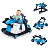 COSTWAY Girello per Bambini 4 in 1, Girello Pieghevole con Altezza e Velocità Regolabili, Carillon con Luci, Volante, Primi Passi per Bambini 6-18 Mesi, Portata 12 kg (Blu)