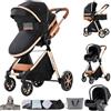 Aveainelle Passeggino trio Passeggino 3 in 1 carrozzina neonati navicella | Pieghevole, sedile reclinabile, marcia bidirezionale, cinture a 5 punti, portata 0-25 kg, 0-4 anni