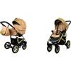 BabyLux Gold Lux Passeggino 2in1 Deep e Passeggino con Accessori Regolabile e Pieghevole Costruzione in Alluminio Leggero 2 Opzioni di Montaggio Ruote Impenetrabili Sand Pearl Gold Frame