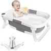OHMG Vasca da Bagno Pieghevole per Bambini, Vasca Neonato Bagnetto, Vaschetta Bagnetto Portatile Multiuso, Grigio, con supporto, con Tappetino Antiscivolo e Foro di Scarico