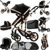 Prokoke Passeggino Trio, Trio Passeggino Neonati con Due Modi Reversibili per Spingere, Passeggini 3 in 1 con Una Lega di Alluminio a Cornice, Tris con Design Pieghevole in Un Clic (black gold 588)