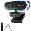 ceabulila Webcam 4K per PC, webcam 4K con telecomando e luce RGB, fotocamera streaming autofocus per PC/Mac, fotocamera per computer plug and play per zoom/Skype/YouTube/Meeting