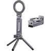 Generic Treppiede magnetico, treppiede per telefono in alluminio, supporto pieghevole per smartphone, supporto girevole portatile per cellulare, casa, palestra, allenamento, 25 x 6 cm, argento, grigio