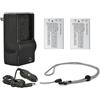 Hila Optics. Batterie ad alta capacità (2 unità) + caricabatterie da viaggio CA/CC compatibili con Casio Exilim EX-FS10 + Krusell Multidapt cinturino da collo (finitura nera)