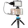Andoer Kit video portatile per smartphone Impianto video per telefono con luce di riempimento a LED 5500K / 3200K + Microfono cardioide Supporto per telefono regolabile Mini treppiede a sfera