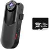 QZCX Bodycam, Videocamera indossata dal corpo HD DVR Videoregistratore Sicurezza Rotazione di 90 gradi Visione notturna Rilevazione di movimento Mini videocamere(4K＋WIFI＋GPS)