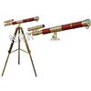 Nautical Replica Hub Telescopio a treppiede in ottone anticato doppio barile in legno marrone