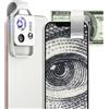 Generico Zoom Lens for iphone, Nano Zoom 200x for iphone, 200x Phone Mini Microscope with Polarizer, High-Tech Clip-On Lens, HD, Built-in Light, for iPhone and Android (White)
