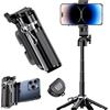GripPic Mini treppiede per selfie per iPhone, estensione regolabile in altezza a 6 sezioni (12-42 cm), telecomando da 10 metri con un clic, adatto per viaggi, live streaming, scene multiple all'aperto
