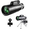 WANWEN Monoculare ad alta potenza impermeabile diurno e basso con supporto per smartphone e treppiede, prisma Bak4 Dual Focus per birdwatching, telescopio monoculare 12X50 little surprise
