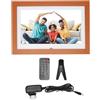 Greensen Frame di Immagini Digitali da 10,1 Pollici 1024 X 600 HD IPS Fiatura Elettronica con Cornice in Legno, Display per Foto Trasparente, Musica e Video, Sveglia, Calendario, (Spina