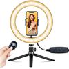 KJsdaADSA Anello luminoso a LED da 10 pollici con supporto per treppiede e supporto per telefono, luce ad anello per selfie dimmerabile per telefono Trucco selfie YouTube Video