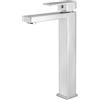VALAZ Rubinetto Lavabo Alto Cromato Quadrato Serie Muga | Rubinetto da lavabo alto per lavabo da appoggio, miscelatore monocomando, ottone e acciaio inox, risparmio idrico, cromato