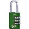 IFAM - Lucchetto a Combinazione Col Combi, 20 mm, Colore Verde, Massima Sicurezza, Ideale per Valigie e Armadietti della Palestra o della Scuola, con Chiave e Più di 1.000 Combinazioni, Leggero