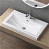 doporro Lavabo ad Incasso Soprapiano Lavabo Bagno da Appoggio Rettangolare 76,5x48x13 cm Bianco Lucido, Lavandino in Marmoresina con Foro Rubinetto e Troppopieno Colossum01