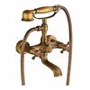 BZYFJB Rubinetto per vasca da bagno in ottone antico, montaggio a parete, con doppia maniglia a croce (design vintage, superficie in rame vecchio, tubo doccia incluso)