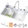 TULAZOU - Lavello da cucina, lavello in acciaio inox T304, lavello da cucina multifunzionale, lavandino a cascata, lavello da incasso con rubinetto digitale multifunzionale e vari accessori (68 x 45