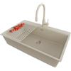 PRIMAGRAN Lavandino da Cucina Tutto Beige 78x50cm, Lavello in Granito a 1 vasca + Rubinetto 38x14cm + Set di accessori, Lavabo da Cucina Incasso al Mobile 80cm - Oslo Top S594