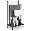 YBING Portasciugamani autoportante, portasciugamani in metallo a 3 ripiani con ripiano moderno in legno nero, salviette, vasca o doccia organizer