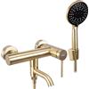 Rea Rubinetto Vasca da Bagno Brush Gold Miscelatore Vasca con Doccetta in Ottone per Bagno Caldo e Freddo regolabile (Oro spazzolato)