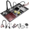 ATHOMASM 86 x 50 cm Lavello in acciaio inox a gradini per cucina - 1 seno con lavastoviglie integrata, rubinetto estraibile + dispenser di sapone | Ideale bar, negozi e stazioni di lavoro