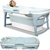 Joparri - Vasca da bagno pieghevole per adulti, adatta per bagno, doccia e balcone. Ideale per bagni piccoli, dotata di cestino per il sapone e cuscino cervicale, pratica e portatile (118, blu)
