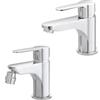 Inbagno Set miscelatori lavabo e bidet con scarico click-clack incluso, in ottone cromato con leva monocomando, ZOE