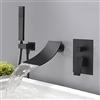 KenSyuInt Rubinetto a cascata da parete per vasca da bagno, colore nero, con doccetta, sistema doccia a cascata, montaggio a parete, per vasca da bagno e doccia