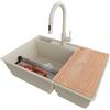PRIMAGRAN Lavandino da Cucina Beige 78x53cm, Lavello in Granito a 2 vasche + Rubinetto 40x20cm + Set di accessori, Lavabo da Cucina Incasso al Mobile 80cm - Parigi Chef S048