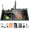 XDXINY Lavello da cucina Lavello da cucina a cascata in acciaio inossidabile nero Lavello con display digitale multifunzionale con nuovo rubinetto a doppia modalità e accessori multipli (80x45x22CM)