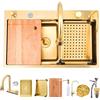 Generico Cascata Lavello Cucina Acciaio Inox Set, Lavandino Cucina Multifunzione, Rubinetto A Cascata A Led, Lavello A Cascata Digitale Con Lavatazze, Dispenser Di Sapone(Gold#1,80x45cm)