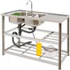 Dettchan 2 lavelli in acciaio inox, lavello con rubinetto con tubi per acqua fredda e calda, per cucina, ristorante, mense, 124 x 50 x 35 cm