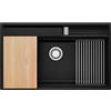 PRIMAGRAN Lavello da Cucina Nero Metallico 88x53cm, Lavandino in Granito a 1 vasca + Set di accessori, Lavabo da Cucina Incasso al Mobile 90cm - Oslo 90 Pocket S458