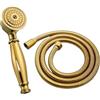 HEJIGOOD Set di soffione doccia in stile vintage, color oro, con tubo in acciaio inox da 150 cm, connettore a forma di telefono in ottone G1/2 pollici