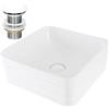 ML DESIGN modern living ML-Design Lavabo da Appoggio in Ceramica Bianco Lucido Quadrato 39 x 39 x 15 cm Lavandino con Set di Scarico in Ceramica Bianca Lavello Lavamani Piletta Drenaggio Sanitari per Bagno in Design Moderno