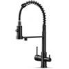 Ari Rubinetto da cucina a 3 vie SOLID SPRING con doccetta estraibile, cavo separato per filtro dell'acqua, beccuccio girevole a 360°, rubinetto a molla in ottone, montaggio monoforo (nero)