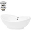 ML DESIGN modern living ML-Design Lavabo in Ceramica Bianca Lucida 59 x 20,5 x 39,5 cm Lavandino da Appoggio Moderno Bacinella Lavamani per Bagno Lavello con Set di Scarico Standard Cromato
