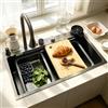 KOOGIMDDR 68 x 45 cm, lavello da cucina in acciaio inox, rettangolare, a cascata, drenaggio a sinistra, con foro per rubinetto e troppopieno, sifone, lavello da bar multifunzione, stazione di lavoro
