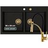 empiria SINK QUALITY Lavello doppio in granito nero-oro con rubinetto, lavello da cucina doppio 86x50 cm, doppio lavello con sifone e impregnante, 2 vasche per mobile sottopiano da 85 cm