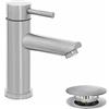 Inbagno Miscelatore per lavabo bagno monocomando, in acciaio inox spazzolato, con piletta click clack satinata, YORK